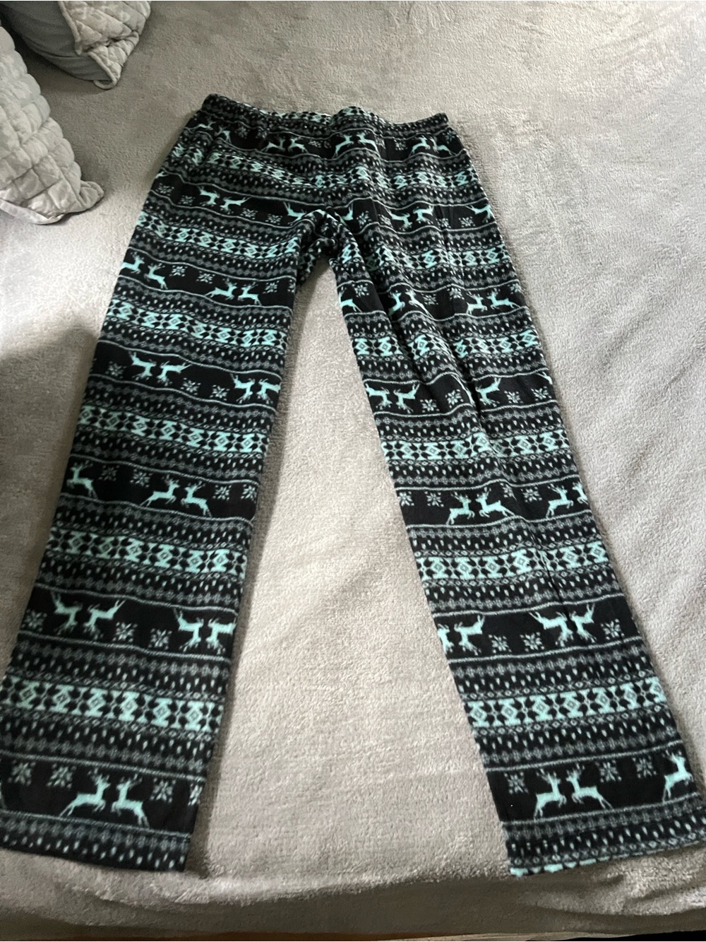 Girls Black & Mint Reindeer Print Fleece Pants